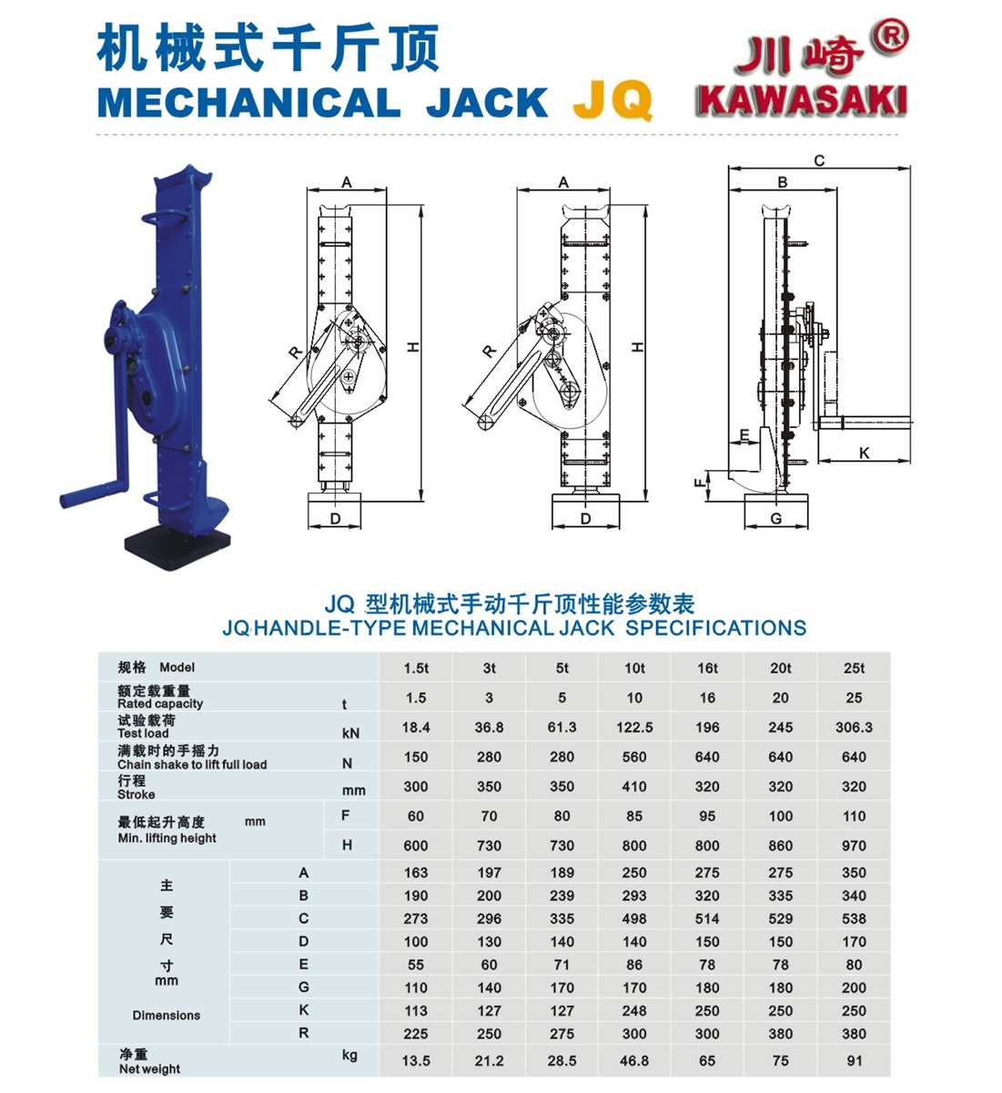 Kích quay tay Kawasaki 20 tấn