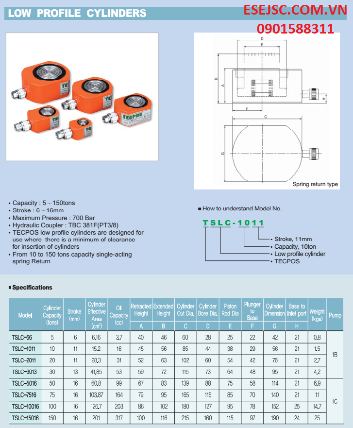 kích thủy lực mỏng Tecpos 