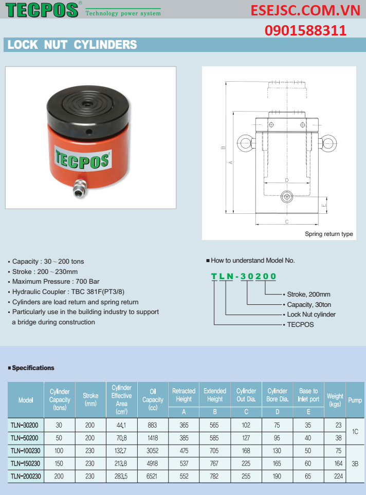 kích thủy lực chốt khóa Tecpos